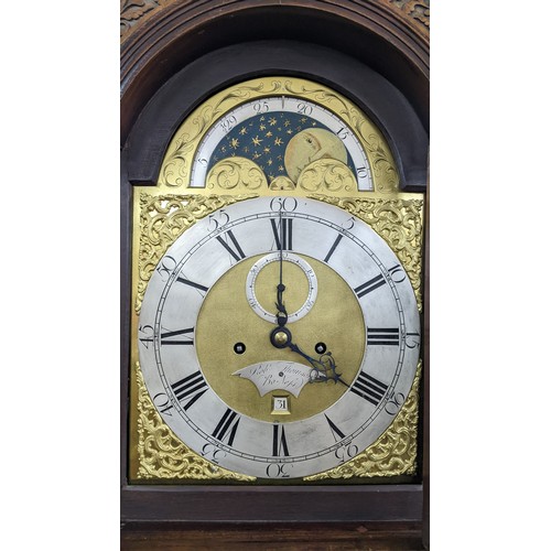 89 - A George III Mahogany 8 day longcase clock, the case having a broken swan neck pediment with pierced... 