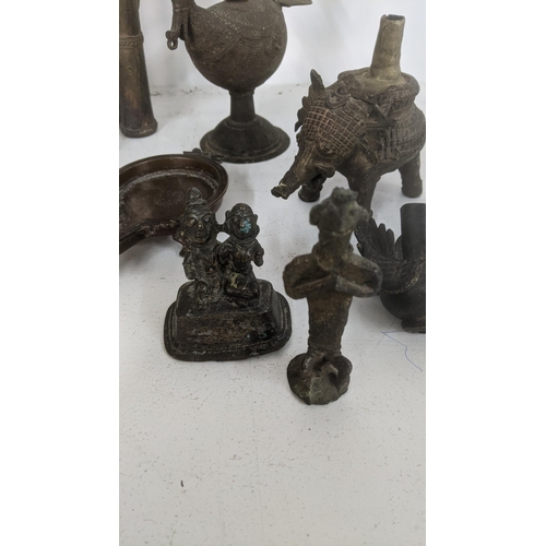 400 - Early 20th century and later African and Indian items to include a brass statue of a tribal man seat... 