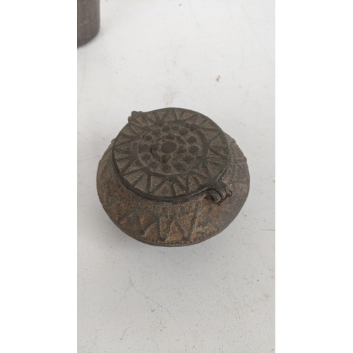 404 - A mixed lot to include an Indian iron hand crafted wall hanging oil lamp decorated with elephants an... 