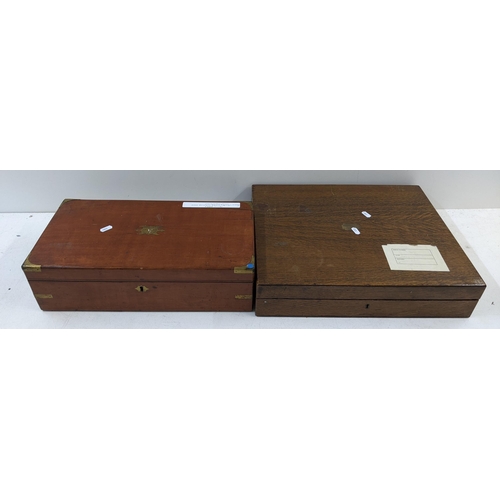 407 - A 19th century walnut writing slope, together with an early 20th century oak display box Location: A... 