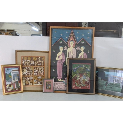 429 - Framed and glazed paintings to include a miniature Indian court painting in the Mughal style, 19cm x... 