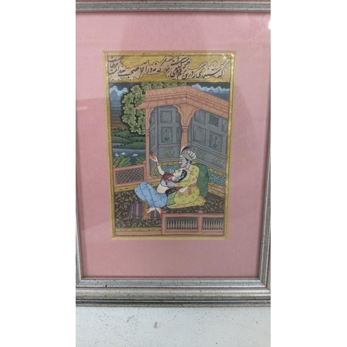 429 - Framed and glazed paintings to include a miniature Indian court painting in the Mughal style, 19cm x... 