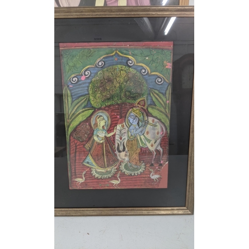 429 - Framed and glazed paintings to include a miniature Indian court painting in the Mughal style, 19cm x... 