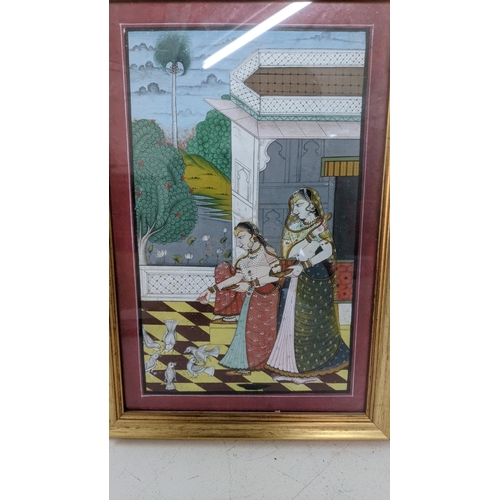 429 - Framed and glazed paintings to include a miniature Indian court painting in the Mughal style, 19cm x... 