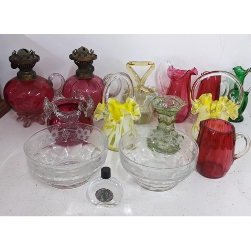 454 - Mixed glassware to include a pair of Victorian cranberry glass oil lamps and others
Location: A1B
If... 