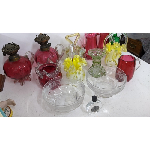 454 - Mixed glassware to include a pair of Victorian cranberry glass oil lamps and others
Location: A1B
If... 