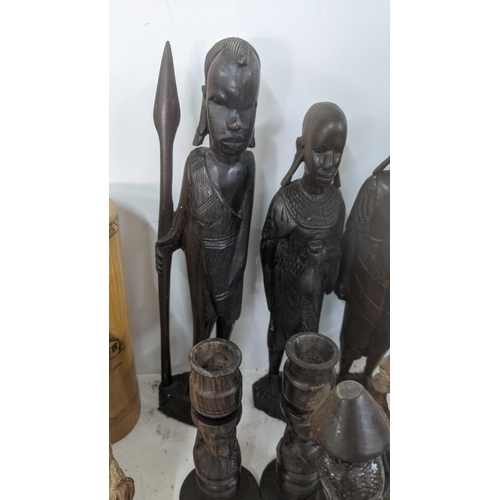 461 - Treen items to include mainly African tribal examples including a bust of an elderly gentleman and o... 