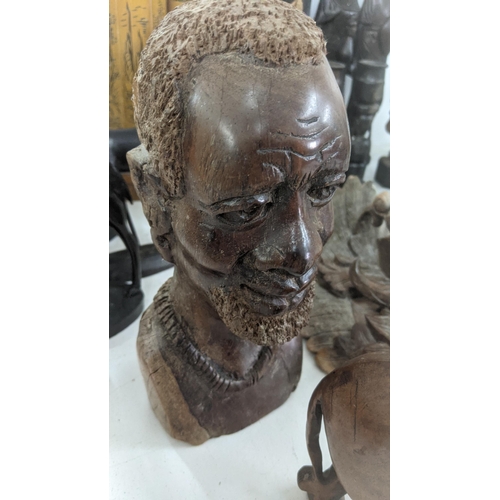 461 - Treen items to include mainly African tribal examples including a bust of an elderly gentleman and o... 