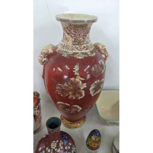 470 - A mixed lot to include a Japanese Satsuma vase, a Noritake vase, cloisonne vase, fob watch and other... 