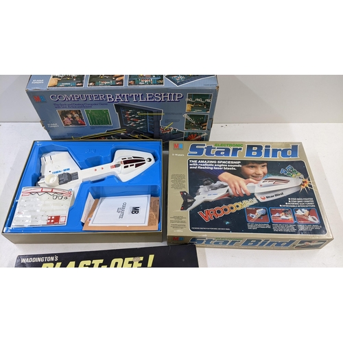 97 - Boxed toys and games to include MB Electronics computer Battleship game, an MB electronic Star Bird ... 