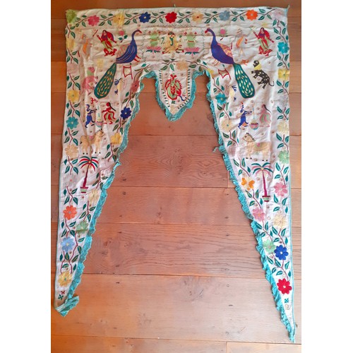 91 - A group of 5 mid 20th Century Indian hand-sewn window valances and Toran door hangings in various si... 