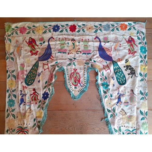 91 - A group of 5 mid 20th Century Indian hand-sewn window valances and Toran door hangings in various si... 