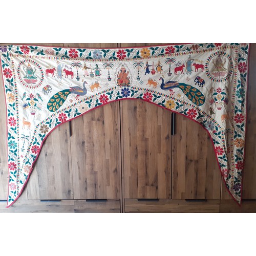 91 - A group of 5 mid 20th Century Indian hand-sewn window valances and Toran door hangings in various si... 