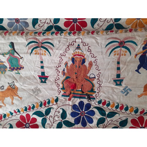 91 - A group of 5 mid 20th Century Indian hand-sewn window valances and Toran door hangings in various si... 