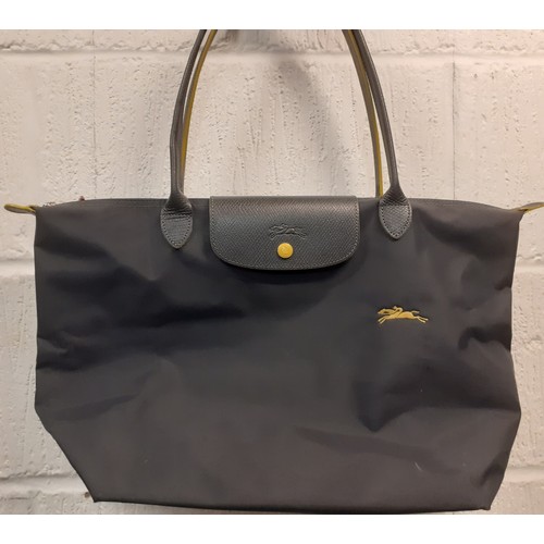 6 - Longchamp-A 'Le Pliage' grey recycled canvas and waterproof shoulder bag trimmed with cowhide leathe... 