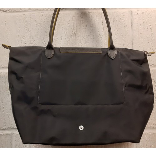 6 - Longchamp-A 'Le Pliage' grey recycled canvas and waterproof shoulder bag trimmed with cowhide leathe... 