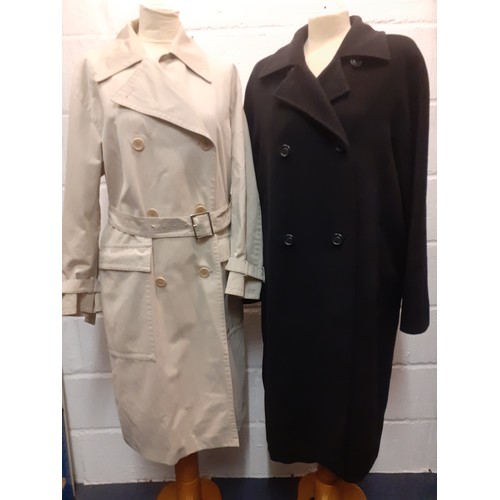 25 - Max Mara-Two coats comprising a unisex beige rain mac with matching belt approx 42