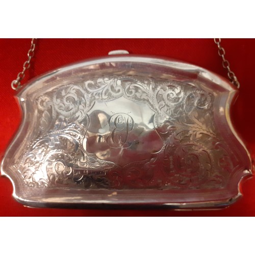 30 - Three early 20th Century silver purses with white metal chain handles A/F, the larger engraved and m... 