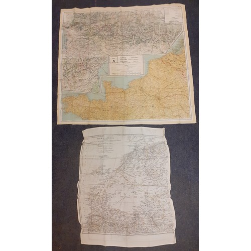 73 - Two WW2 silk maps comprising Sheet A- France Belgium Holland, scale 1:300,000 and a smaller North Af... 