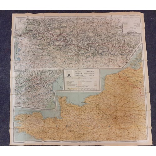 73 - Two WW2 silk maps comprising Sheet A- France Belgium Holland, scale 1:300,000 and a smaller North Af... 