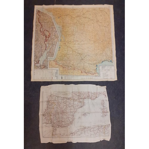 73 - Two WW2 silk maps comprising Sheet A- France Belgium Holland, scale 1:300,000 and a smaller North Af... 