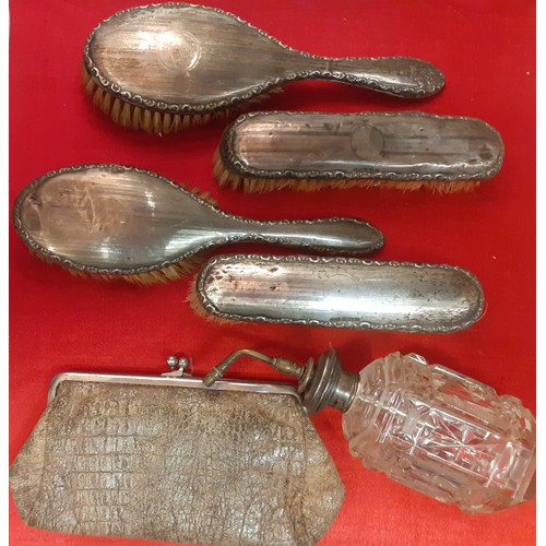 89 - Two 1920's silver backed hairbrushes and 2 matching clothes brushes, makers mark F&S (Fergenbaum & S... 