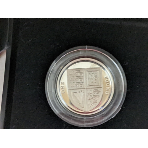 245 - A The Royal Mint £1 silver proof coin with a shield to the obverse, boxed with paperwork

Location: ... 