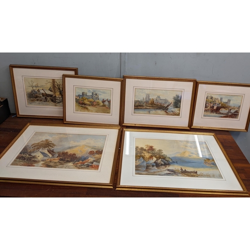 25 - A collection of framed prints by SN Hill to include ' Durham' A wintery church scene and others 
Loc... 