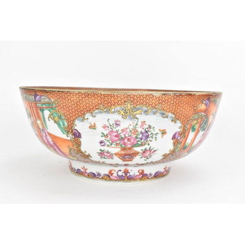 1 - A Chinese export Famille Rose punch bowl, Qianlong, painted in the Mandarin palette with panels depi... 