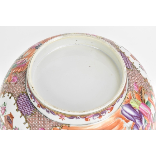 1 - A Chinese export Famille Rose punch bowl, Qianlong, painted in the Mandarin palette with panels depi... 