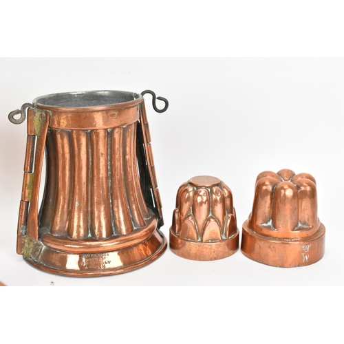 106 - A selection of 19th century copper moulds to include one of circular gadrooned form, another of cast... 