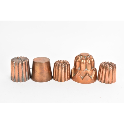 106 - A selection of 19th century copper moulds to include one of circular gadrooned form, another of cast... 