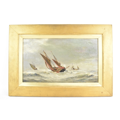 137 - An oil on canvas seascape depicting sailing boats on a rough sea, inscribed 'Richard Henry Nibbs' to... 