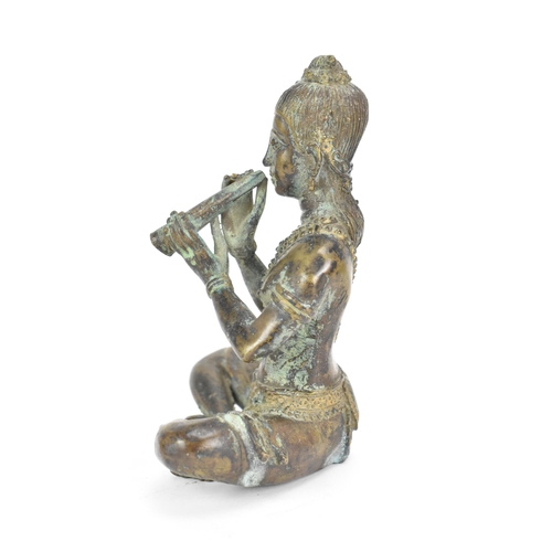 27 - A Thai bronze statue of a Buddha, in a seated cross legged position playing a musical instrument, 14... 