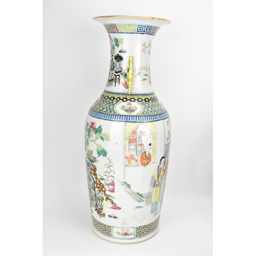 3 - A Chinese Famille Rose large vase, late Qing/early republic period, having a Grecian key border to t... 