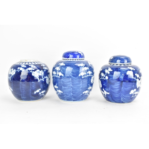 44 - Three Chinese late Qing dynasty blue and white ginger jars, late 19th/early 20th century, each in th... 