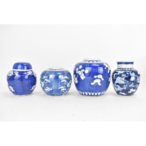 45 - Four Chinese late Qing dynasty blue and white ginger jars, late 19th/early 20th century, each in the... 