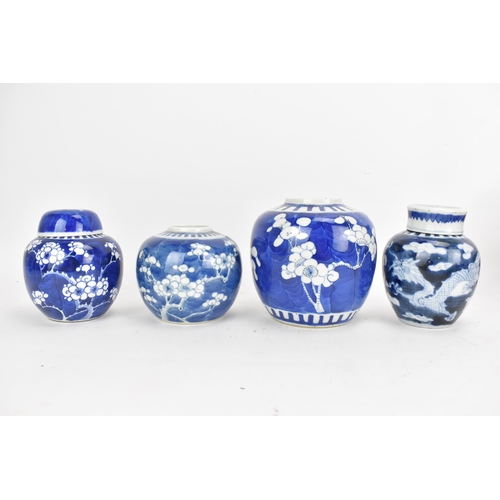 45 - Four Chinese late Qing dynasty blue and white ginger jars, late 19th/early 20th century, each in the... 