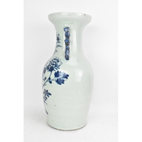 55 - A Chinese Qing dynasty large twin handled vase, late 19th century, decorated with a phoenix perched ... 