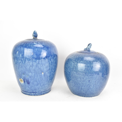 57 - Two Chinese 20th century powder blue glazed ginger jars and lids, one of ovoid form and having a foo... 