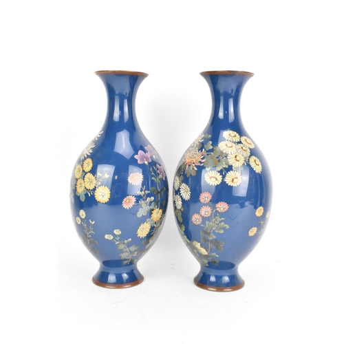 59 - A pair of Japanese Meiji period cloisonne vases, each of baluster form, decorated with chrysanthemum... 