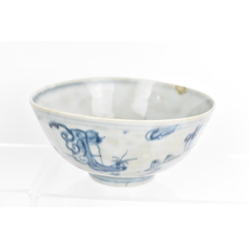 6 - Mixed Chinese blue and white porcelain to include a Ming dynasty stem cup, a bowl and a footed cup, ... 