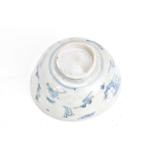 6 - Mixed Chinese blue and white porcelain to include a Ming dynasty stem cup, a bowl and a footed cup, ... 