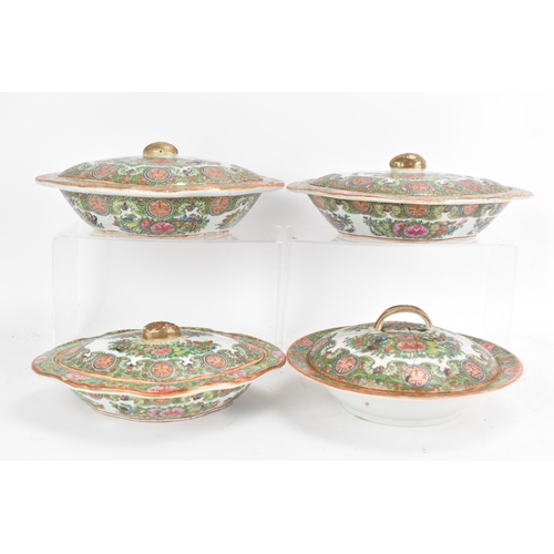 64 - A matched set of four Chinese Qing dynasty Canton famille rose meat platters, late 19th/early 20th c... 