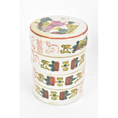 66 - A collection of Chinese porcelain to include circa 1900 famille rose enamelled four-tiered stacking ... 