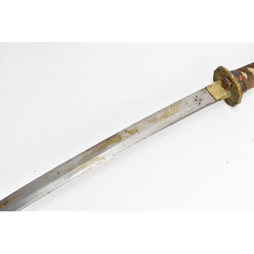 9 - A Japanese WWII Shin-Gunto neo army officers sword, circa 1937-45, prunus cast brass tsuba, brown br... 