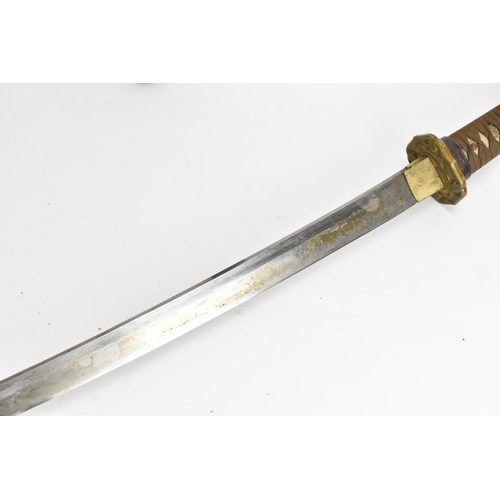 9 - A Japanese WWII Shin-Gunto neo army officers sword, circa 1937-45, prunus cast brass tsuba, brown br... 