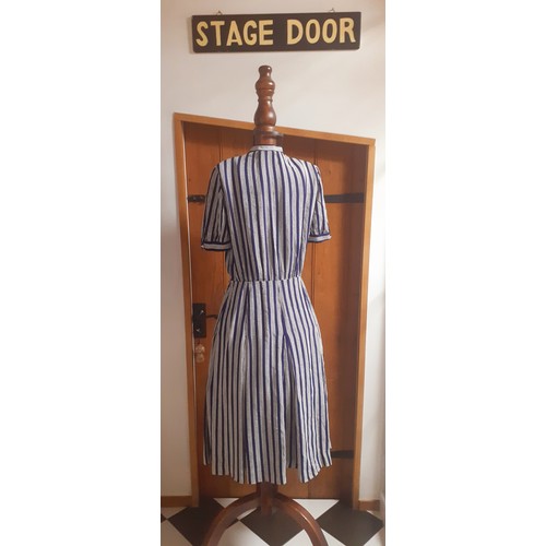 7 - YSL-A Saint Laurent Rive Gauche ladies blue and white striped Summer dress having ties to the collar... 