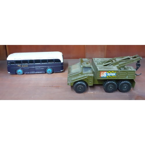 236 - A vintage Dinky BOAC bus, a Matchbox Battle Kings 66 Repair tow army vehicle and other items
Locatio... 