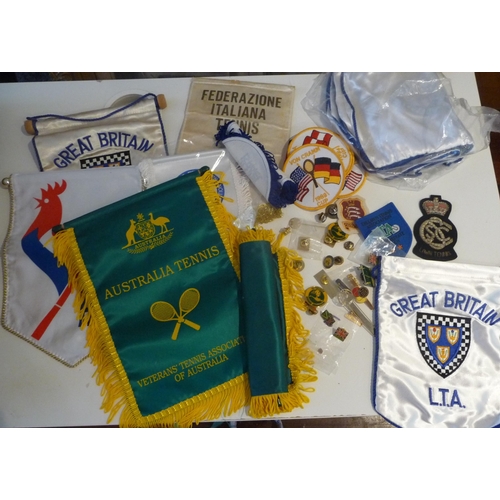 275 - Lawn Tennis memorabilia country pennants include England-Australia-Italy-France-Israel-cloth Patches... 